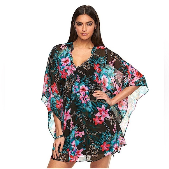 Jennifer Lopez Dresses & Skirts - Vacay party tropical tunic caftan dress rhinestone embellishments Small NWT